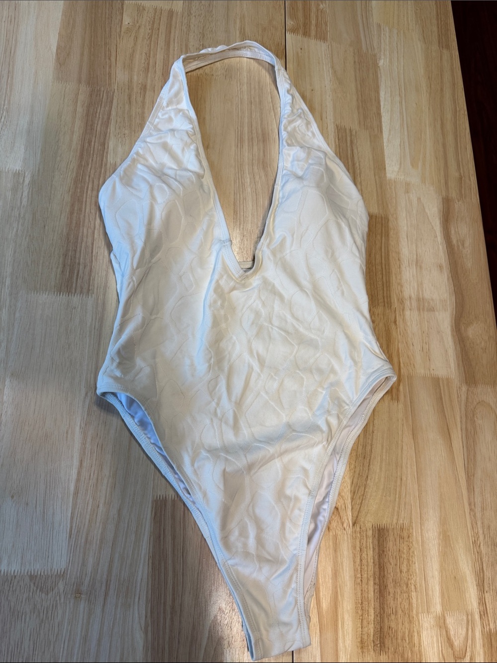 Mono B White Halter V-Neck One-Piece Swimsuit